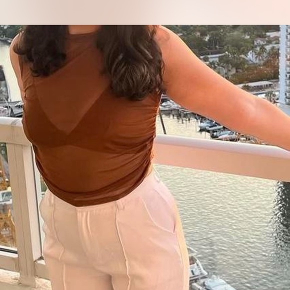 PrettyLittleThing Sheer Tan Tank Top - Picture 2 of 5